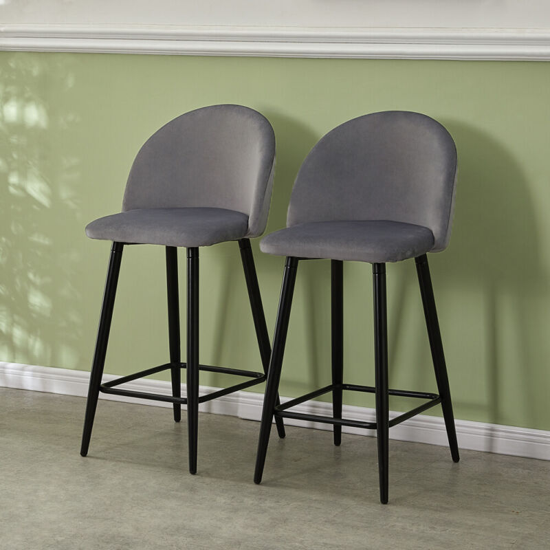 2X Bar Stools PU/ Velvet/ Fabric Breakfast Stool Chairs Kitchen Pub Grey Brown