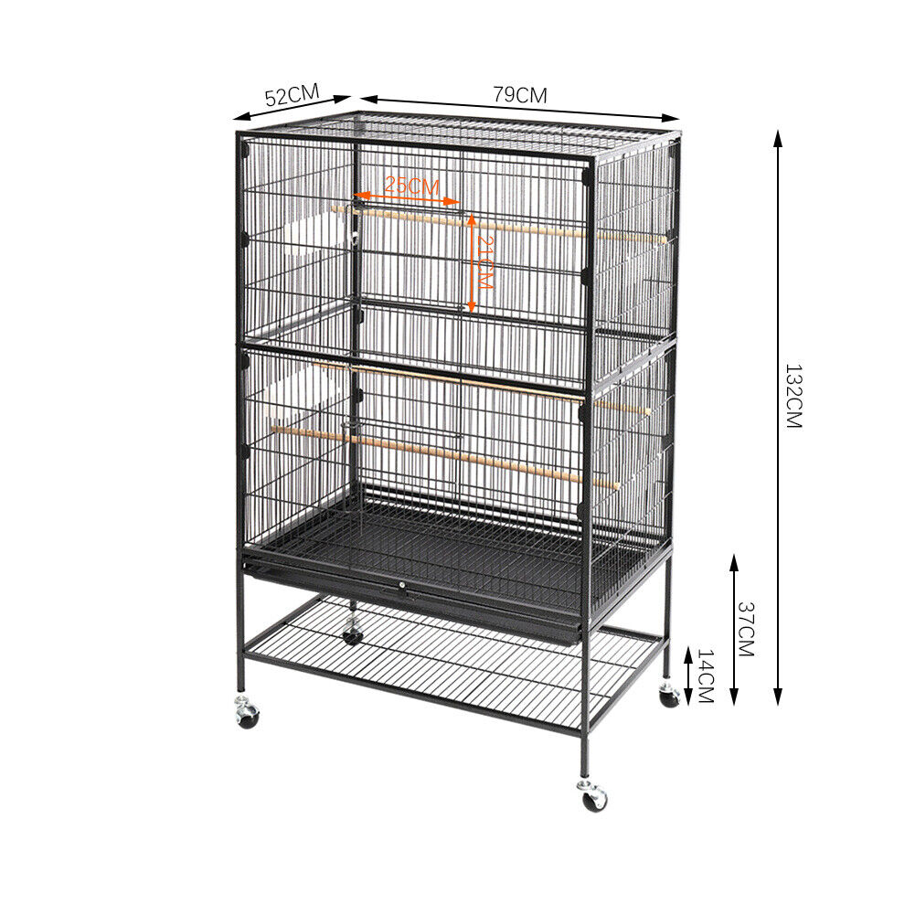 Large Metal Rolling Bird Cage With Stand Parrot Budgie Canary Cockatiel Aviary