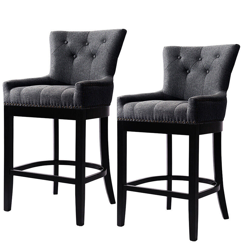 Grey Linen Fabric Breakfast Dining Chairs Bar Stools Wood Barstools Stool Chair