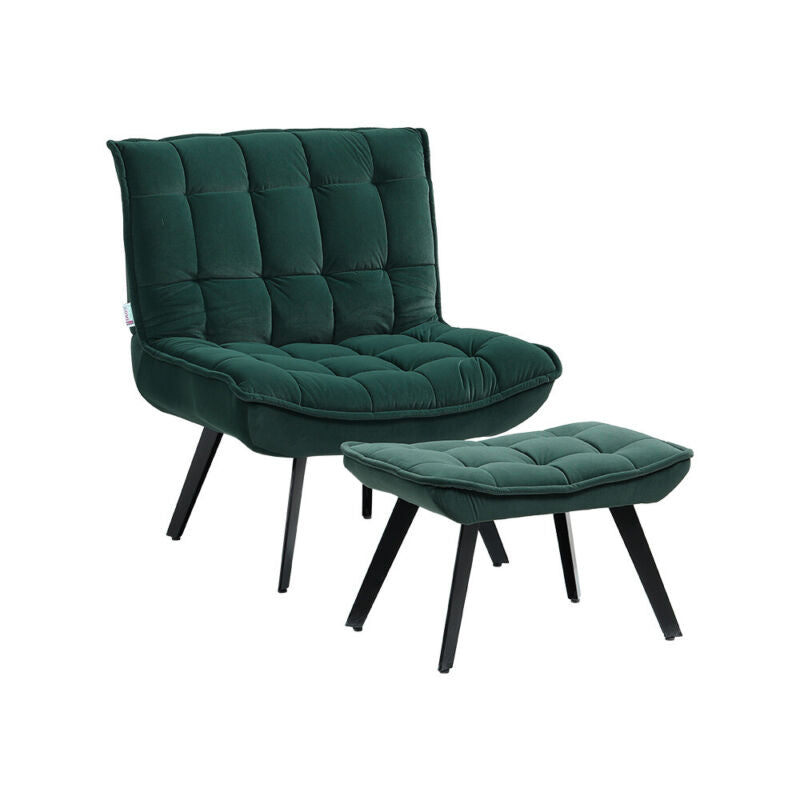 Upholstered Velvet Tufted Accent Chair Tub Armchair Lounge Sleep Sofa With Stool