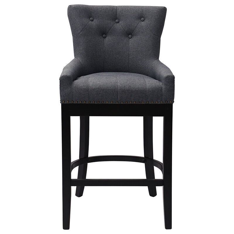 Grey Linen Fabric Breakfast Dining Chairs Bar Stools Wood Barstools Stool Chair