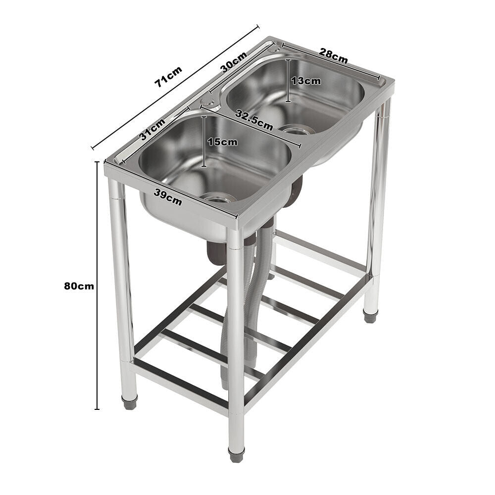 Stainless Steel Catering Sink Commercial Kitchen Restaurant Single/Double Bowl