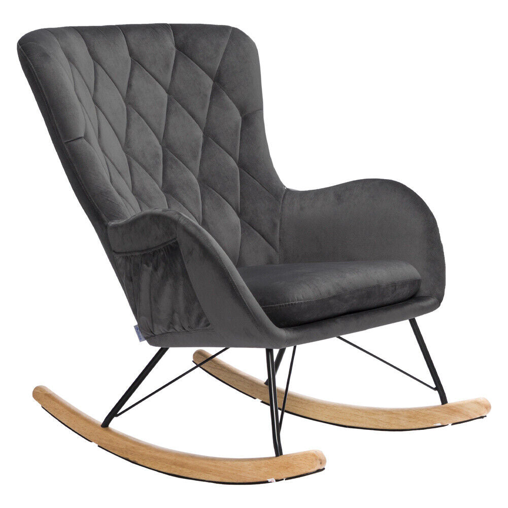 Fabric Padded Rocking Chair Comfy Relaxing Rocker Lounge Armchair Home Furniture