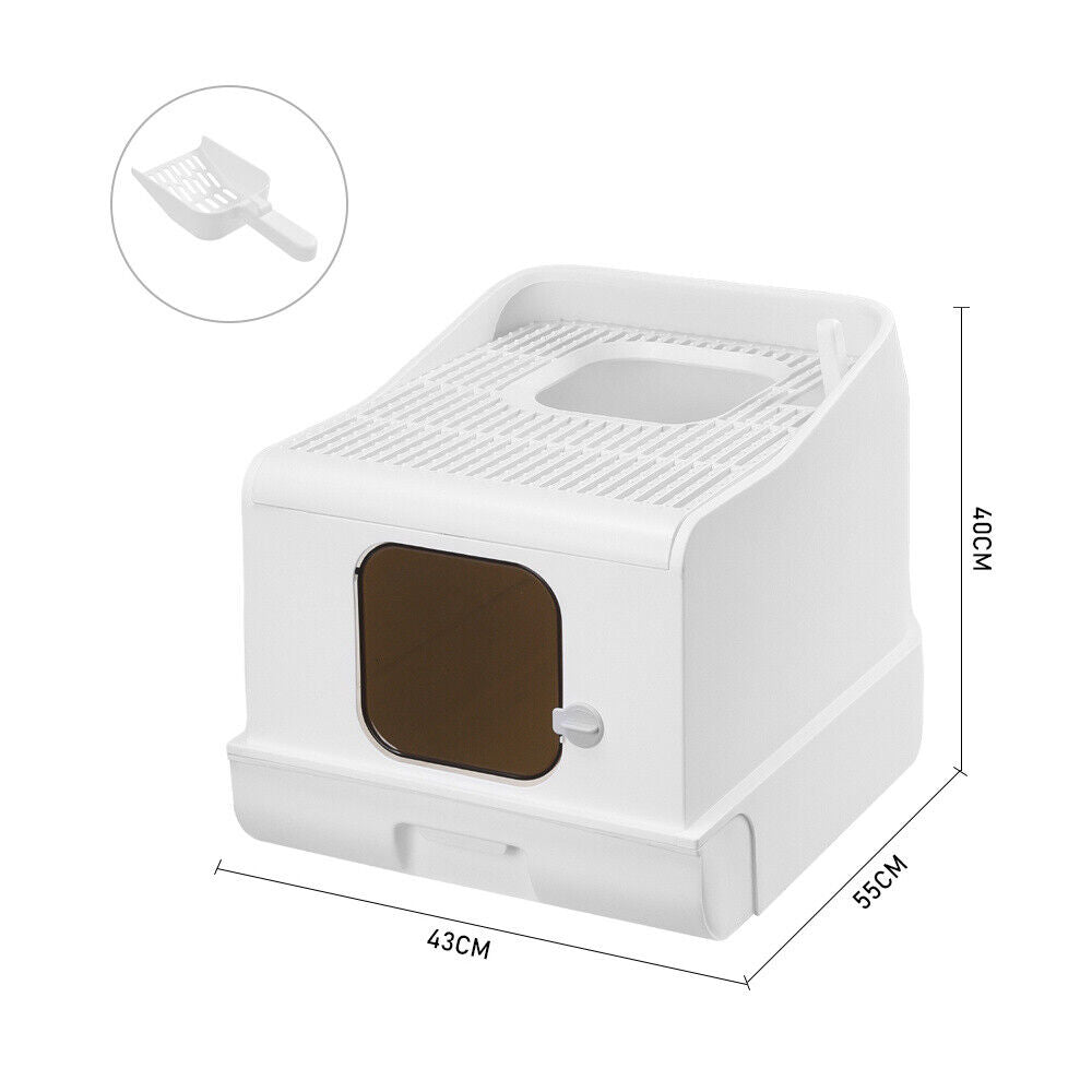 Hooded Cat Kitten Litter Tray Enclosed Pet Loo Toilet Box with Scoop Easy Clean