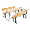 Beer Table & Bench Set Outdoor Wooden Folding Trestle Garden Furniture Iron Legs