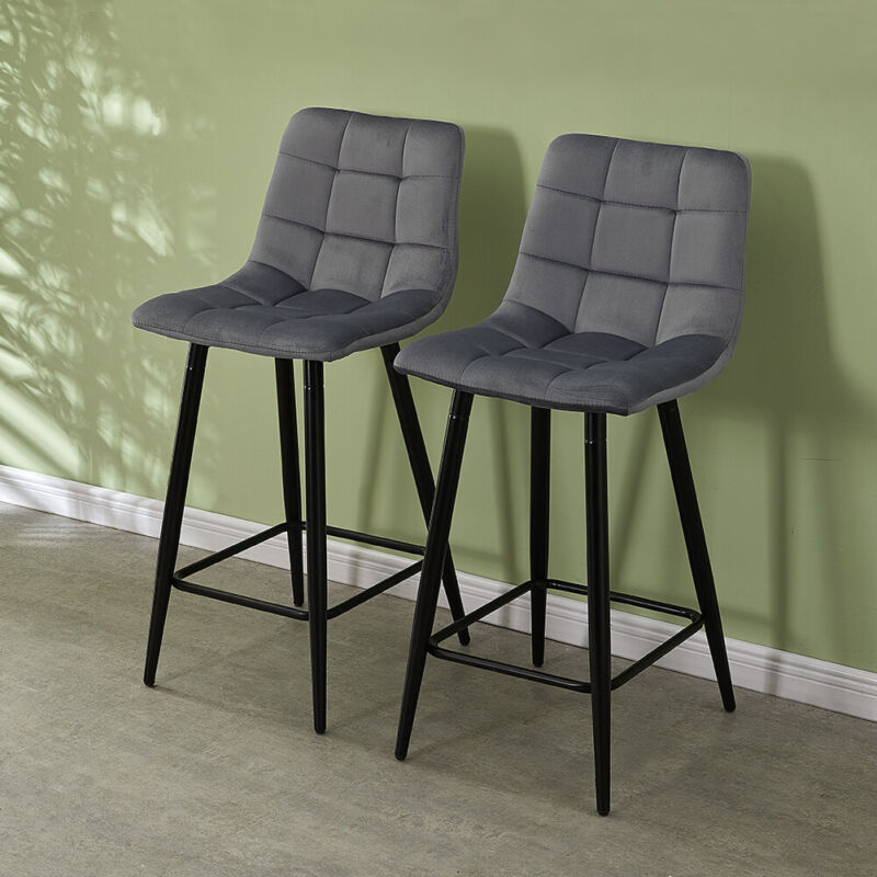 2X Bar Stools PU/ Velvet/ Fabric Breakfast Stool Chairs Kitchen Pub Grey Brown