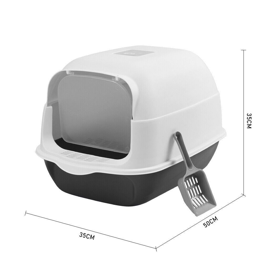 Hooded Cat Kitten Litter Tray Enclosed Pet Loo Toilet Box with Scoop Easy Clean