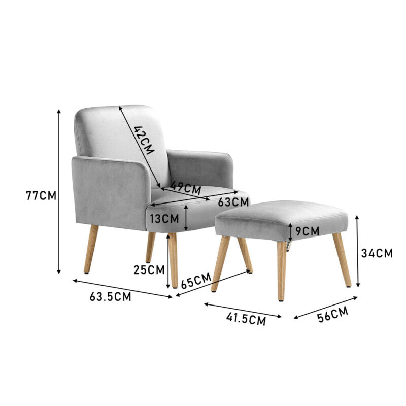 Upholstered Velvet Tufted Accent Chair Tub Armchair Lounge Sleep Sofa With Stool