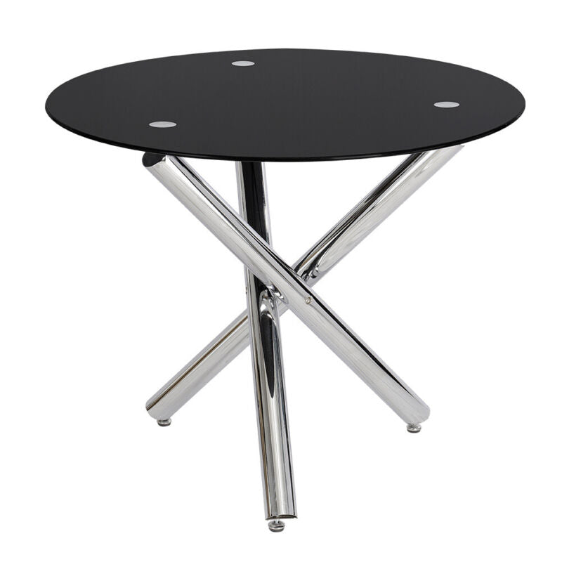 Modern Clear Glass Round Dining Table With Chrome Legs Kitchen Home Furniture