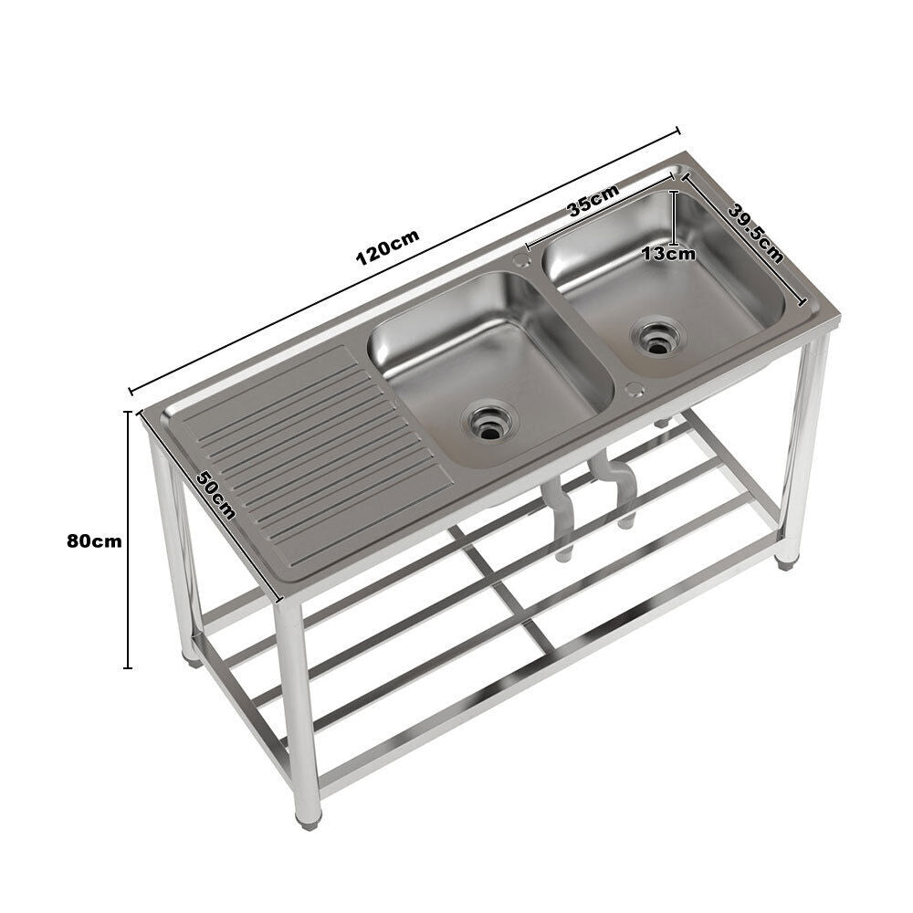 Stainless Steel Catering Sink Commercial Kitchen Restaurant Single/Double Bowl