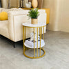 Real Marble Side End Table Golden Frame Nightstand Storage for Artworks Bonsai