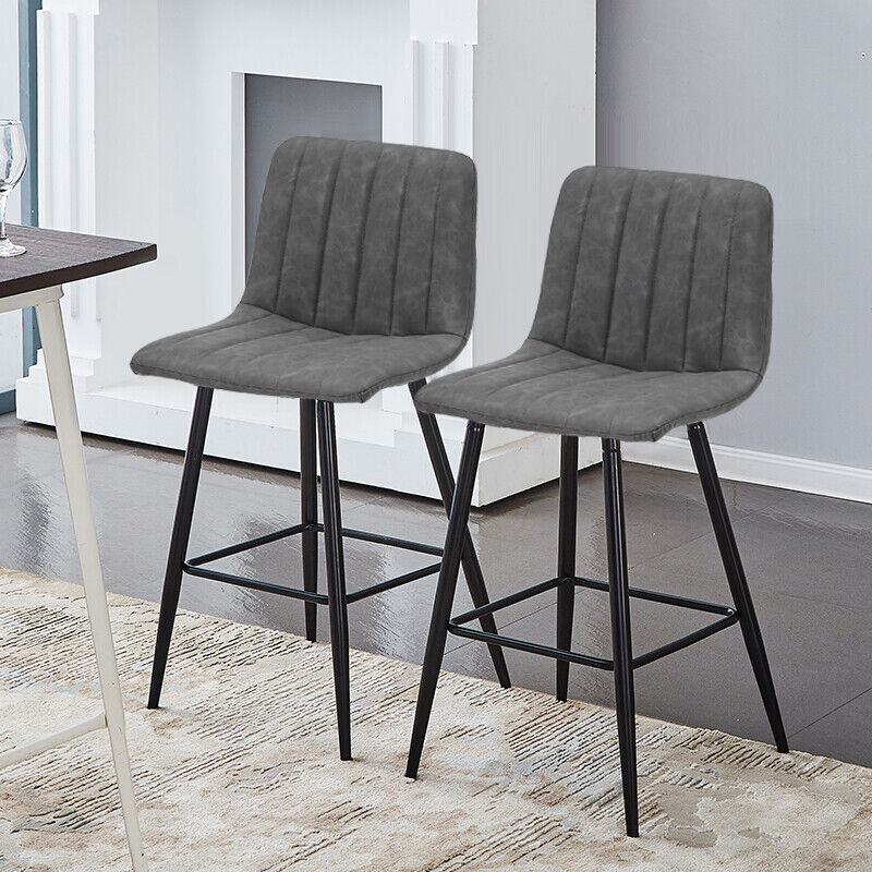 2X Bar Stools PU/ Velvet/ Fabric Breakfast Stool Chairs Kitchen Pub Grey Brown
