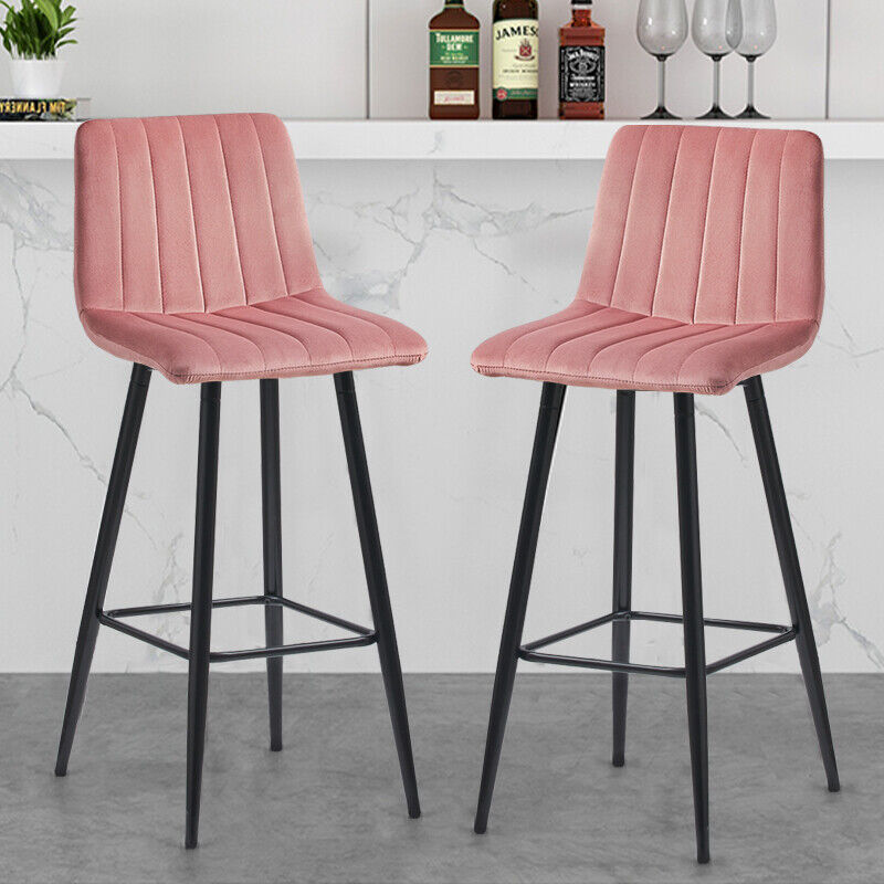 2X Bar Stools PU/ Velvet/ Fabric Breakfast Stool Chairs Kitchen Pub Grey Brown