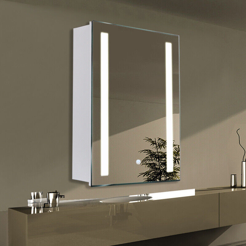 Bathroom Storage Mirror Cabinet Shelf White LED Wall Mirror with Demister Pad UK