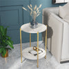 Real Marble Side End Table Golden Frame Nightstand Storage for Artworks Bonsai
