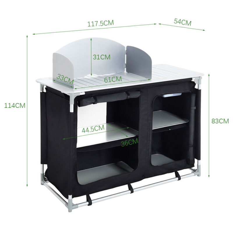 Outdoor Camping Kitchen Stand Kitchen Compartments Storage Stable with Carry Bag
