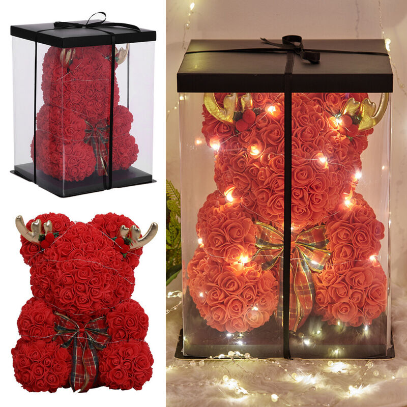 LED FOAM ROSE BEAR ARTIFICIAL FLOWER ROSE TEDDY BEAR DOLL FADDISH LOVE GIFT BOX
