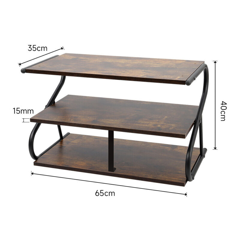 Industrial Shoe Rack 2/3 Tiers Wood Metal Shelf Footwear Organizer Space Saving