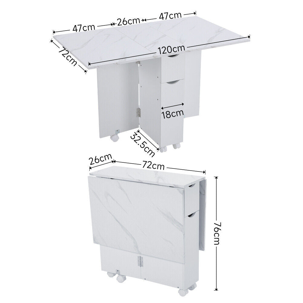 Kitchen Rolling Drop Leaf Dining Table Folding Narrow Table with Drawer/Shelves