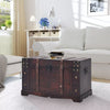 Retro Wooden Treasure Chest Vintage Storage Box Trunk Coffee Table Lockable UK