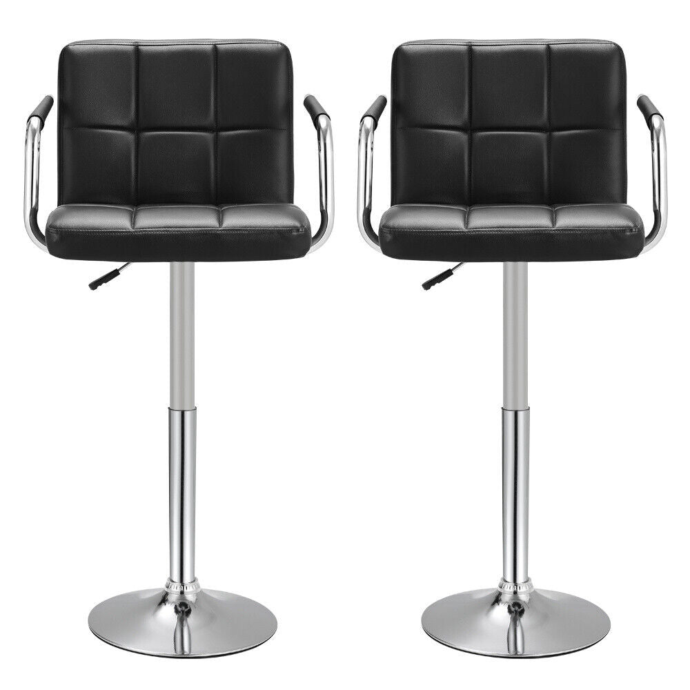 2x Breakfast Bar Stools Swivel Gas Lift Chairs Kitchen Pub Chair with Metal Base