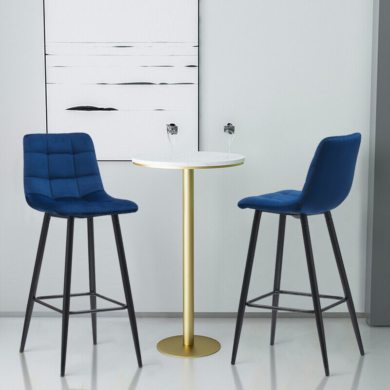 Set of 2 Dining Chairs Bar Stools Velvet Upholstered Metal Legs Barstool Chair