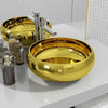 Round Wash Basin Ceramic Gold Above Counter Bathroom Sink Wash Bowl New