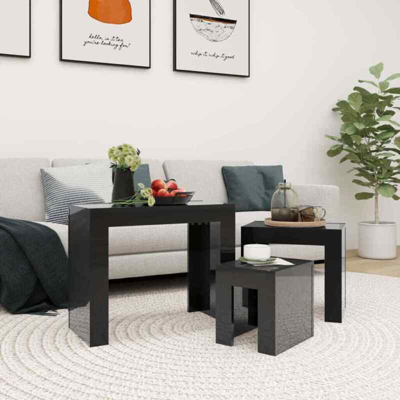 3x Nesting Coffee Tables Engineered Wood Table Furniture Multi Colours vidaXL
