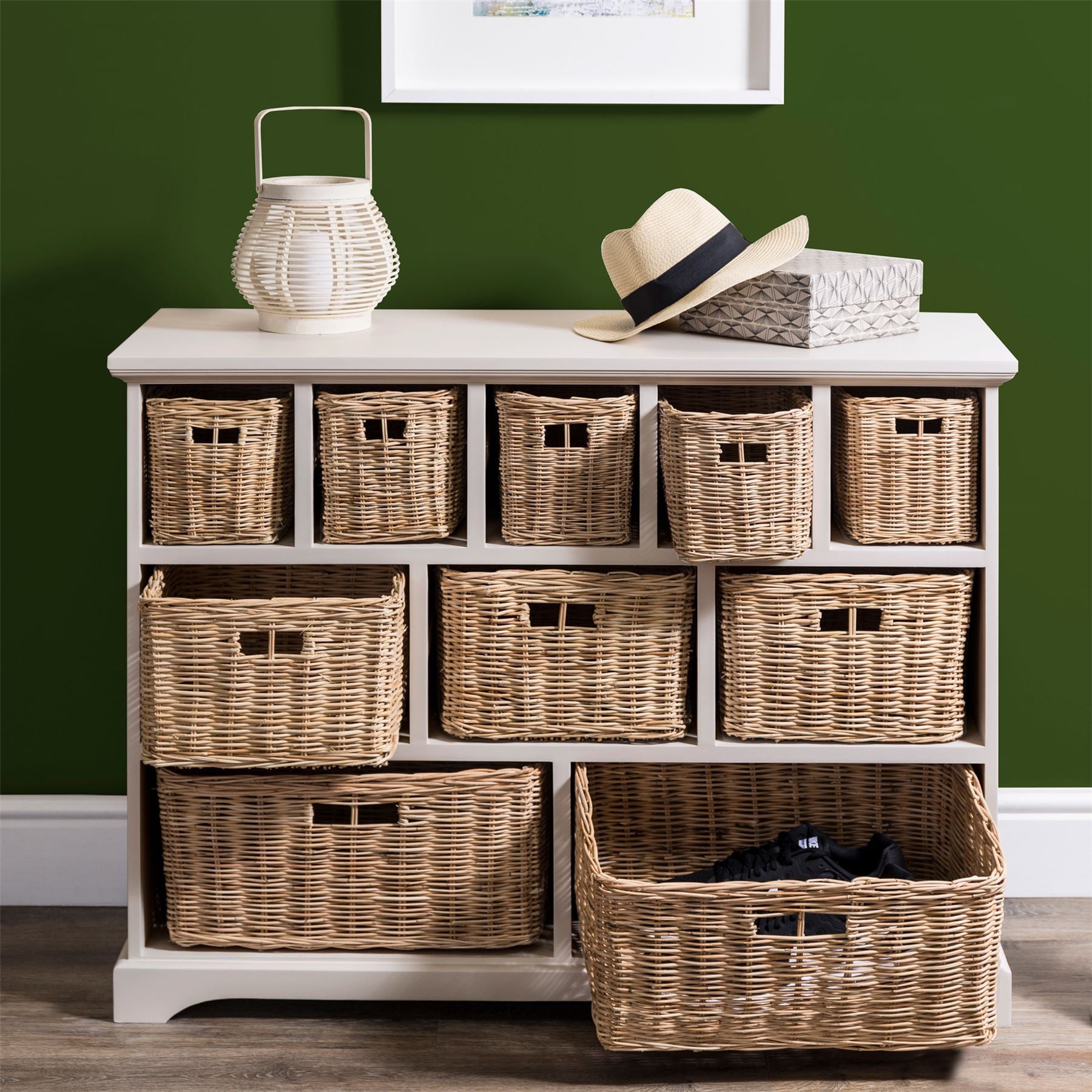 White Chest of Drawers Basket Storage Unit Wooden Cabinet Assembled TETBURYchest