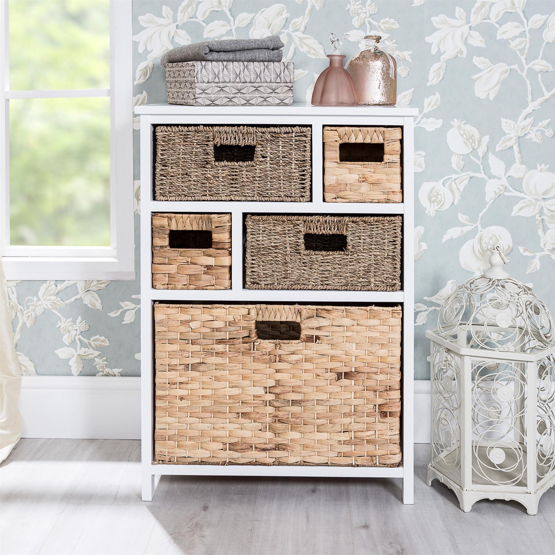 White Chest of Drawers Bathroom Hallway Basket Storage Wooden TETBURY furniture