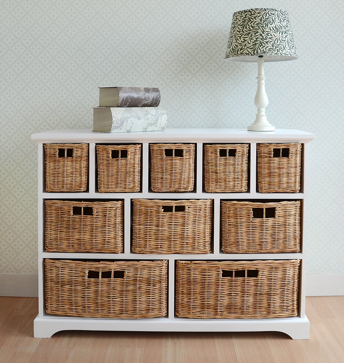 White Chest of Drawers Basket Storage Unit Wooden Cabinet Assembled TETBURYchest